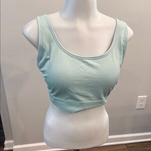 Ribbed Scoop Neck Crop Tank - Mint Green